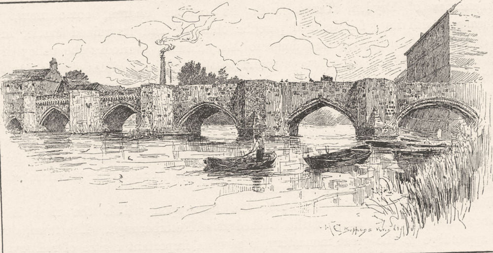 HUNTINGDONSHIRE. Huntingdon bridge 1901 old antique vintage print picture